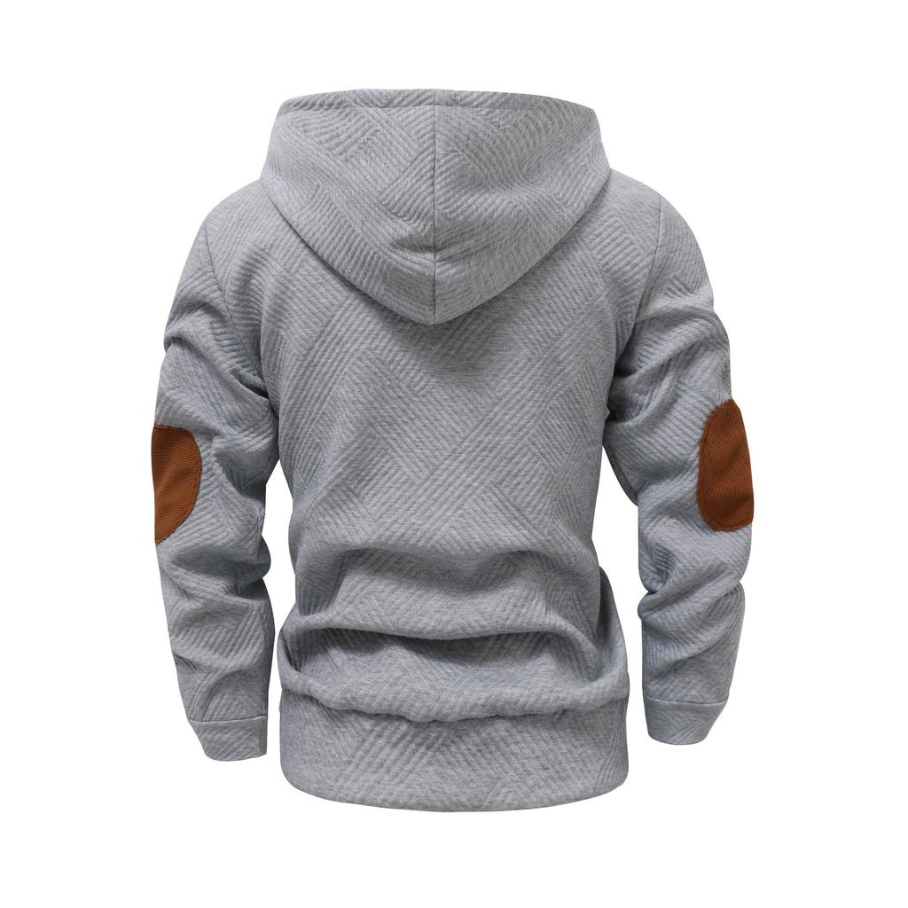 Men's Solid Color Jacquard Hooded Sweatshirt - Autumn/Winter European American Style, Loose Fit Casual Outerwear