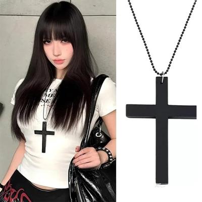Mode Punk Gothic Houten Kruis Hanger Ketting voor Vrouwen Mannen Halloween Vintage Zwart Hip Hop Y2K Accessoires Feest Sieraden Cadeau