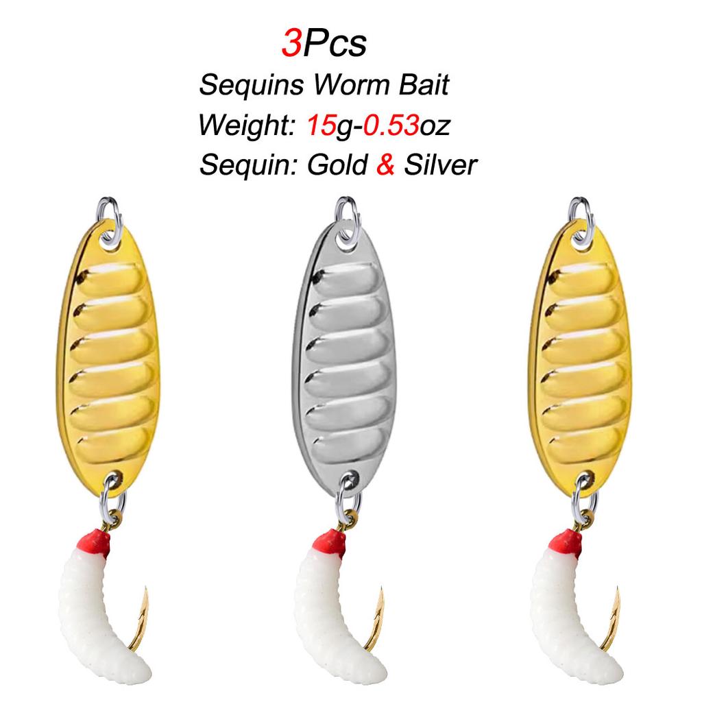 3 Pz Esca Verme Paillettata Accessori Pesca a Mosca Esca Bionica con Paillettes Rotanti Articoli da Pesca Esca Artificiale