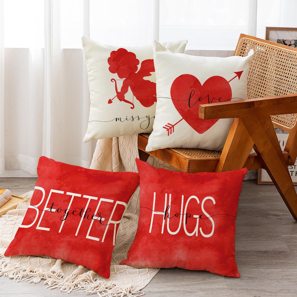 Nordische Valentinstag Kissenhülle Rot Liebesbrief Leinen Druck Kissenhülle Sofa Büro Kissenbezug