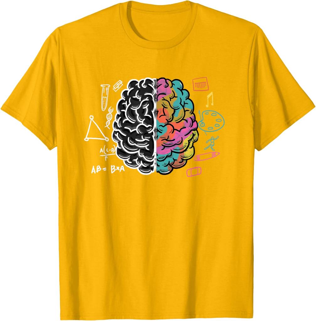 Brain Left Right Logic Art Graphic Tee Men Science Physician Neurologist Gift Casual T-Shirt