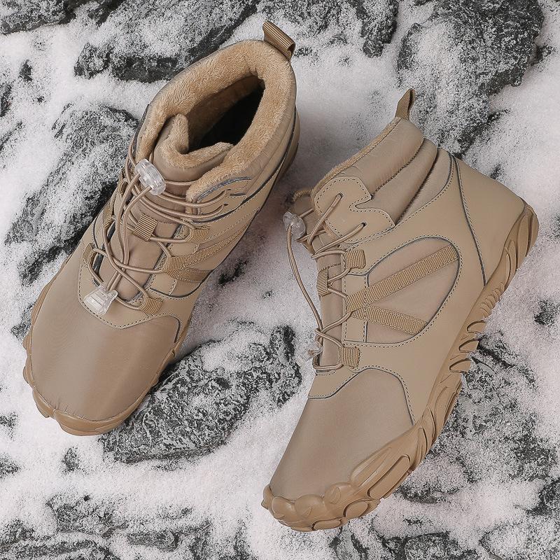 Men's Winter Fleece-Lined Water-Resistant Hiking Boots Fleece-Lined Thermal Cotton Boots Thick-Soled Comfortable Snow Boots