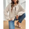 Autumn and Winter Women's Clothing, Casual, Loose Fitting, Cardigan, Tie Up, Solid Color Sweater