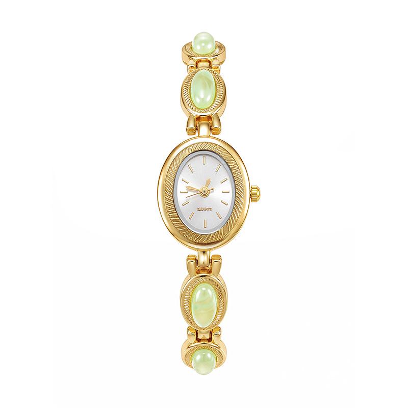 Vintage Ovaal Kwarts Horloge met Jade-Stijl Armband voor Dames