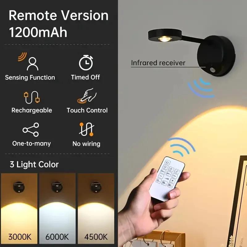 USB Rechargeable Intelligent Human Sensing Wireless Wall Light Dimmable Led Spotlight For Lighting Paintings Pictures