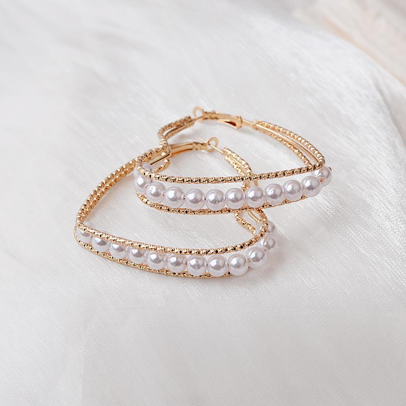 55MM Heart Imitation Pearl Hoop Earrings Big Circle Smooth Women Exaggerated Golden Hyperbole Metal Large Ear Jewelry Gift Aros