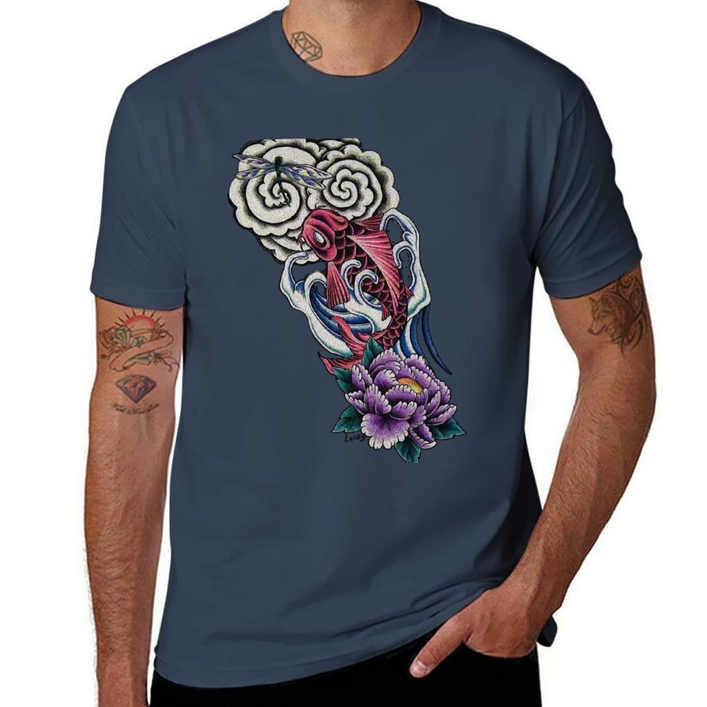 Koi Chasing Dragonfly Tshirt Cotton T Shirts Unisex 100 Tshirt