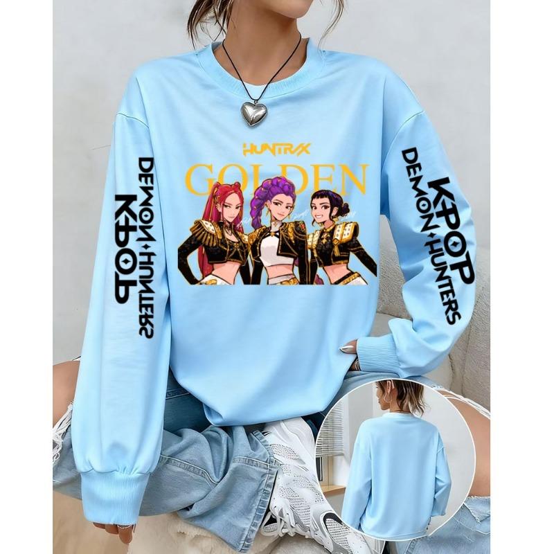Fashion Women's T-shirt Demon Hunters Anime Print Girl Daily Casual Pullover Spring And Autumn Long Sleeve Sweatshirt Women's Top Tees Clothing