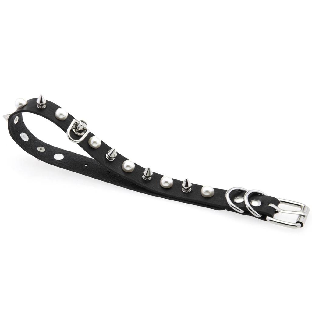Alloy Spike D-ring Choker, Faux Pearl Rivet D Buckle Leather Clavicle Necklace