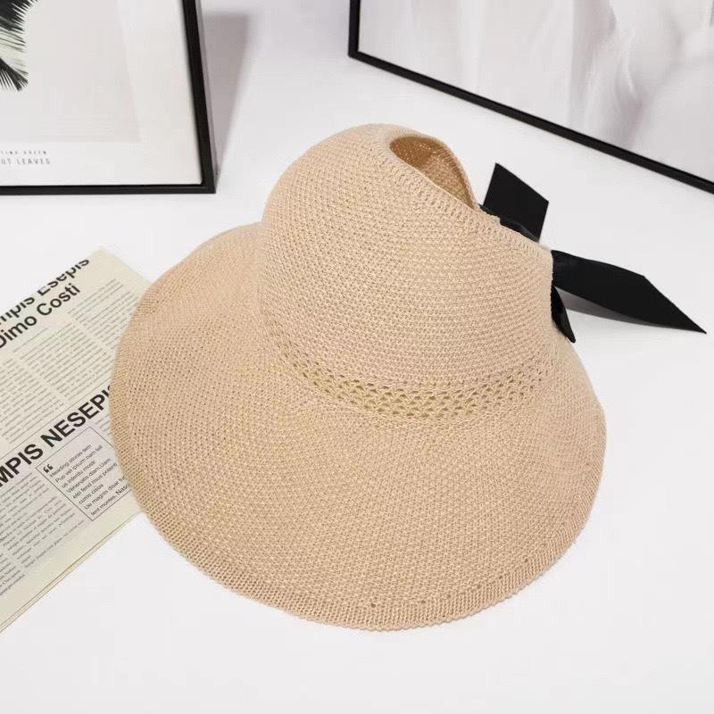 

Sun Visor Hats For Women Wide Brim Straw Roll-Up Ponytail Summer Beach Hat UV UPF Packable Foldable Travel Boho Bow One Size бежевий