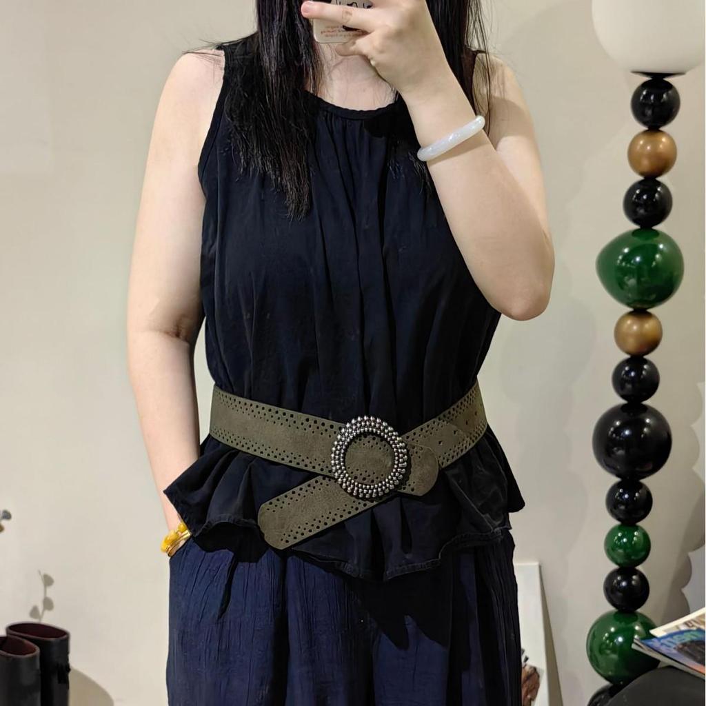 Breiter Wildleder-Gürtel für Damen mit runder Schnalle - Vielseitiges Modeaccessoire für Röcke & Mäntel