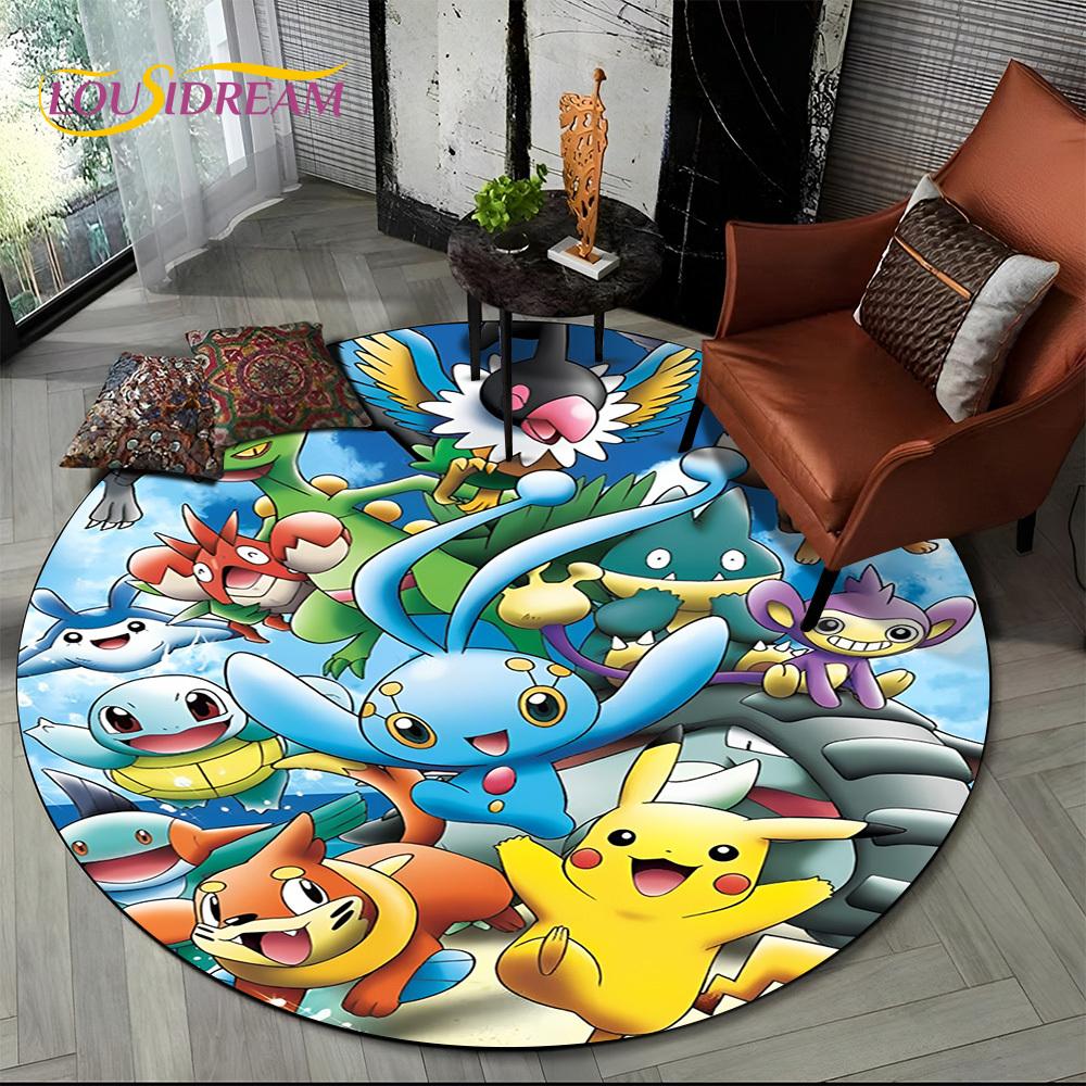 26 Style Cartoon Pokemon Cute Pikachu Round Area Rug,Carpet for Living Room Bedroom Sofa Playroom Decor,kids Non-slip Floor Mat