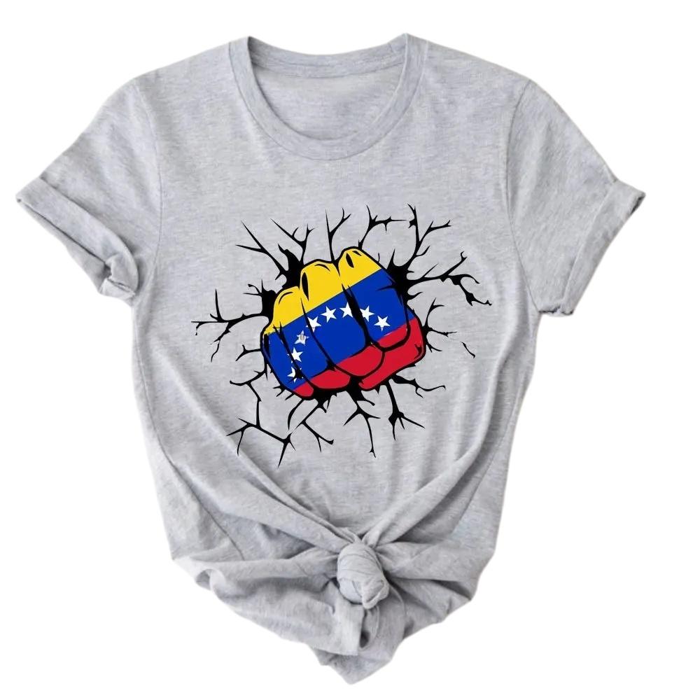 Cotton Shirt with Venezuelan Flag Printed on It Traditional South American Shirt 2026 Summer Fashion Women Cotton Loose Tshirt