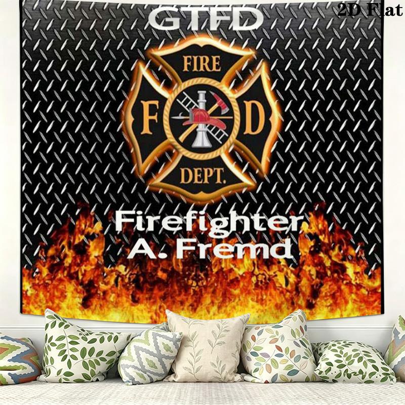 Firefighter Fire Rescue Wall Tapestry Aesthetic Wall Hanging Printed Fabric Blanket Decorative Tapestries for Bedroom Living Room Home Decor