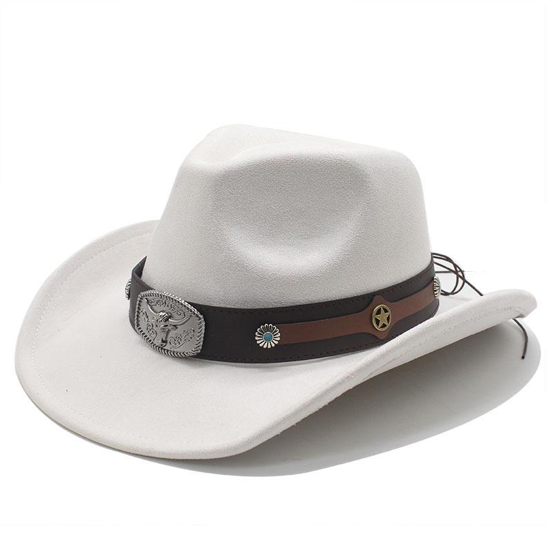 Ethnic Style Minority Suede Hat Belt Male And Female Couple Hat Western Cowboy Top Hat