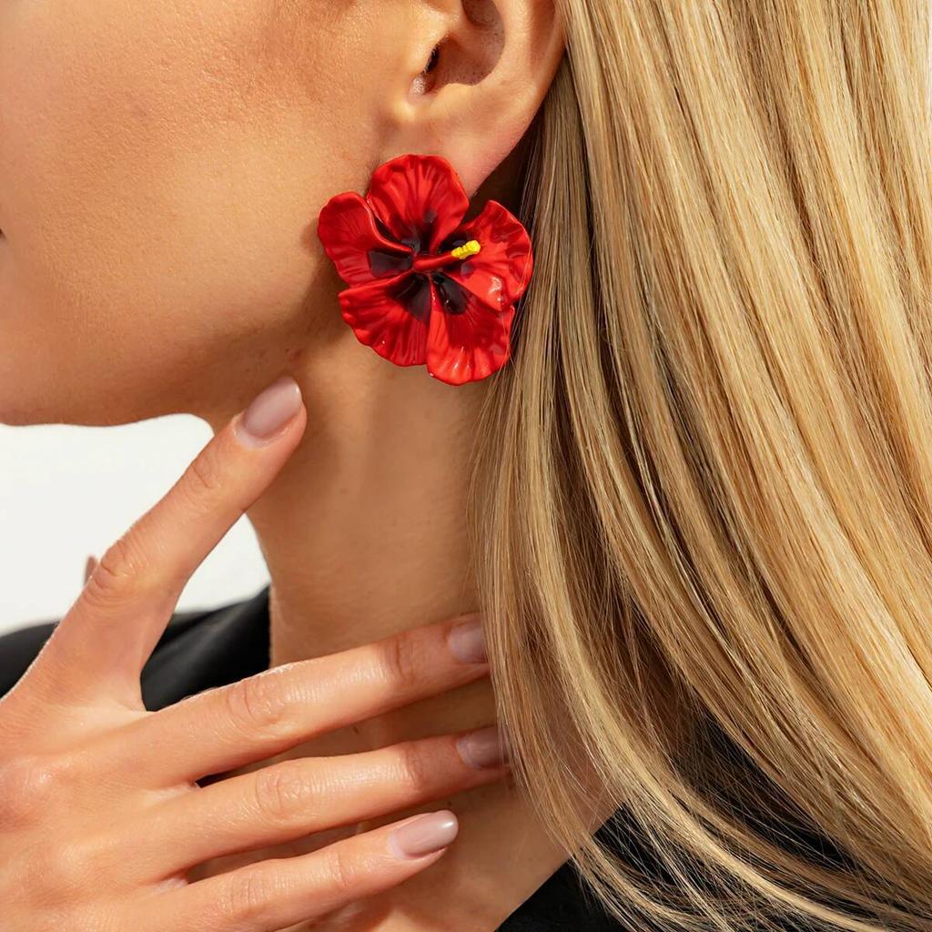 Salircon Boho Dripping Oil Colored Flower Earrings Women Vintage Exquisite Five Petal Flower Earrings Wedding Party Jewelry Gift