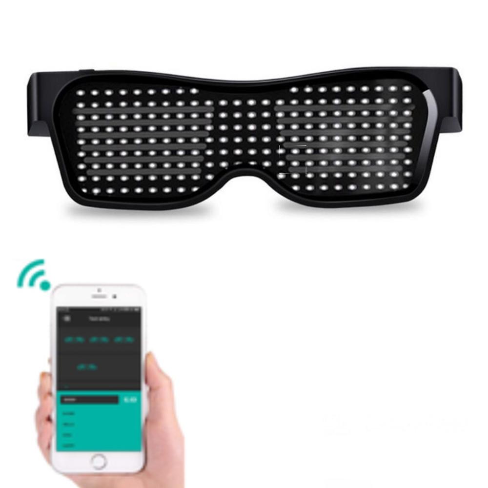 LED-Brille, Bluetooth-App-Steuerung LED-Anzeige Smarte Brille USB-wiederaufladbar DIY Funky Brille für Party, Club, DJ, Halloween