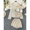 Vacation Style Embroider Cardigan Tassel Halter Cut-out Lace