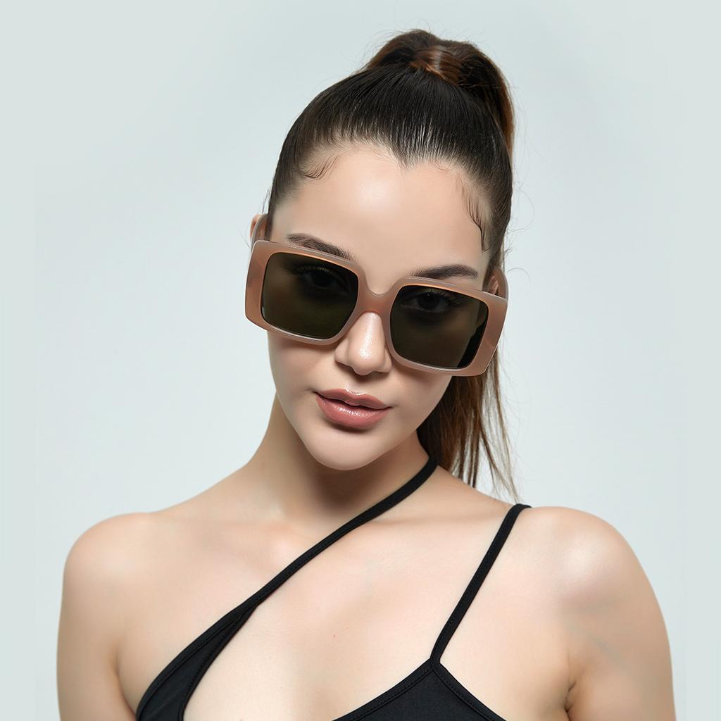 Glasses 95153 Large Frame Square Color Frame Trendy Sunglasses Women, Sunglasses Men