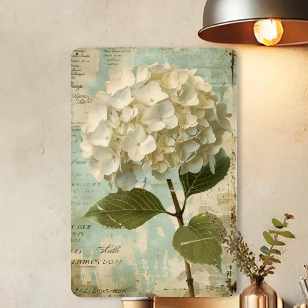 Vintage Hydrangea Metal Tin Wall Sign 8x12 Inch Retro Home Bar Cafe Decor
