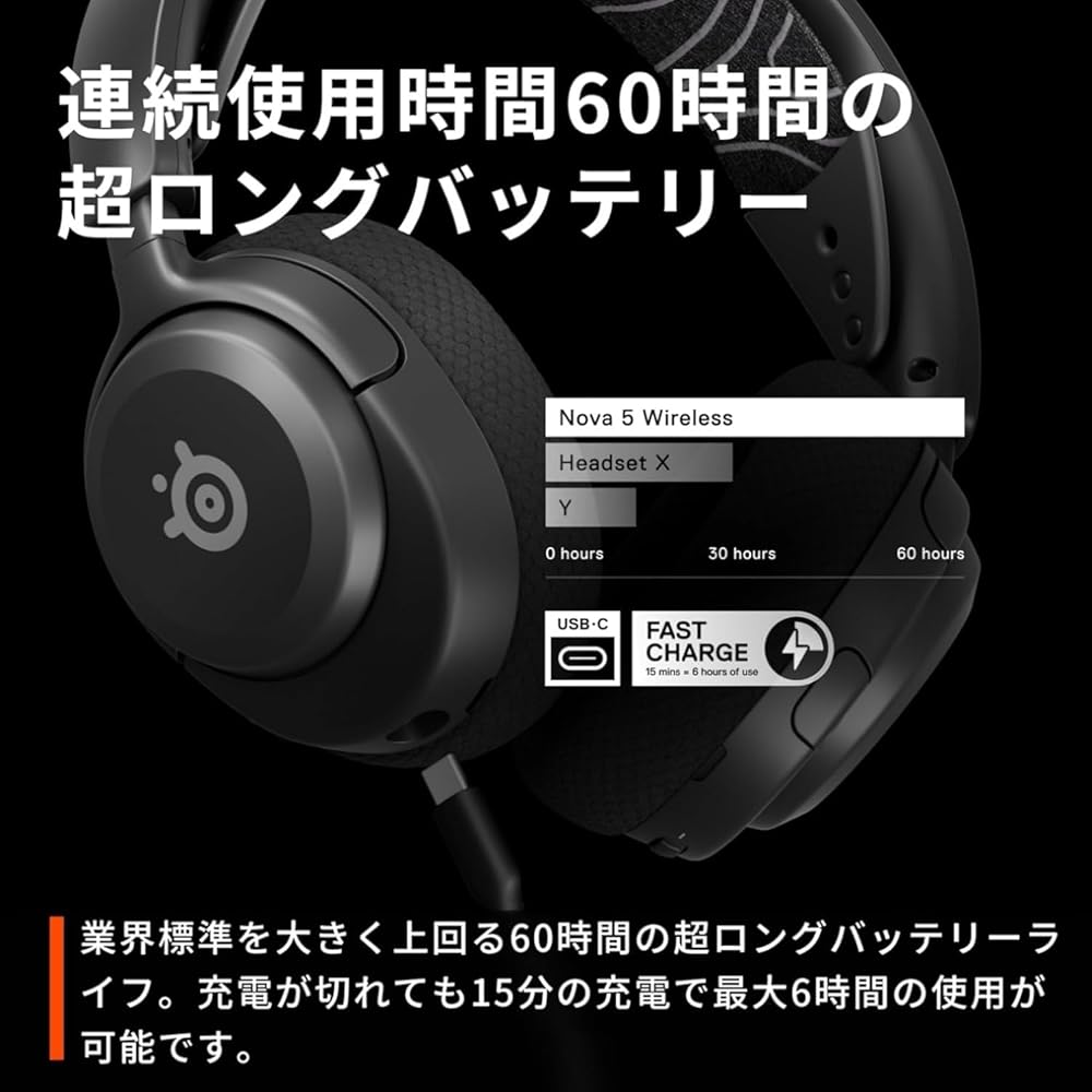SteelSeries Arctis Nova 5 Wireless Gaming Headset Lightweight 60-Hour Battery Life Compatible with Switch PC PS5 PS4 Black