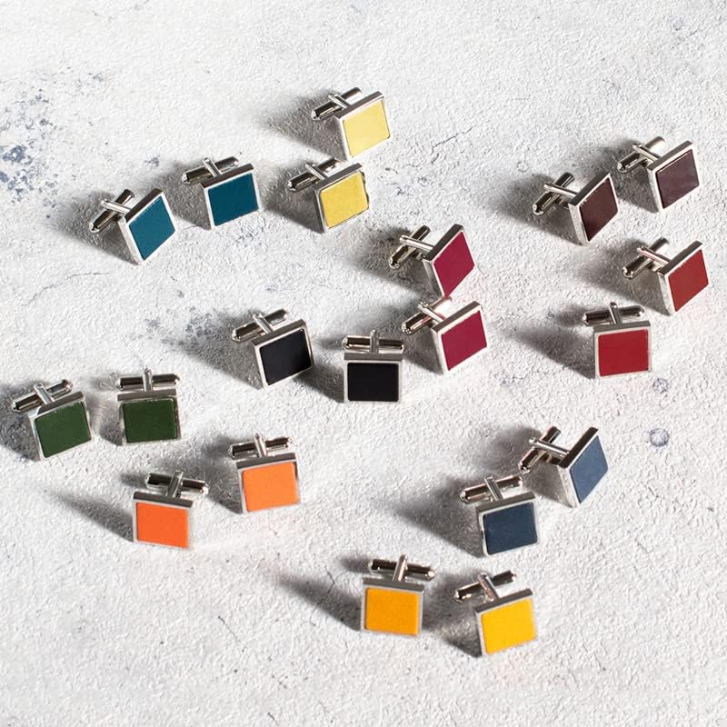 Tabarat Genuine Leather Made in Brass Dark Green Men's Cufflinks, Japan, Cufflinks, (Light Gold)