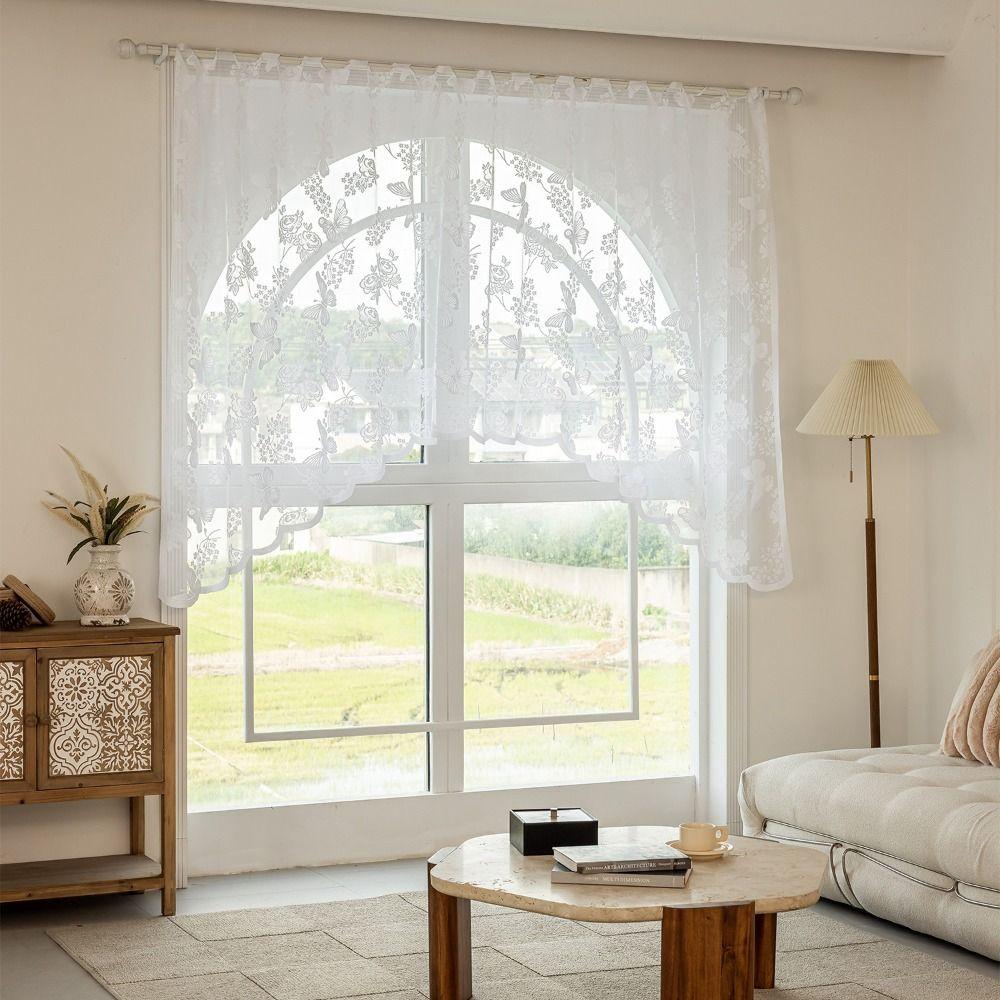 Privacy Lace Curtain Flower Embroidered Half Curtain Romantic Embroidered Curtain Kitchen Window