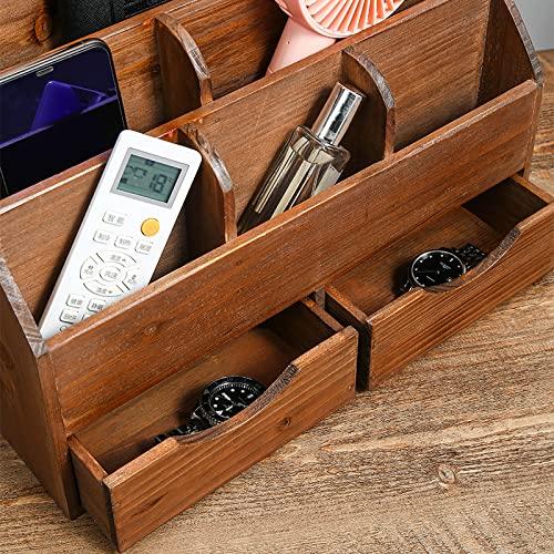 Juleduo Schreibtisch Buchständer, Bücherregal, Organizer, Kleinteileaufbewahrung, Schublade, Tischplattenaufbewahrung, Holz-Zubehörregal, Fernbedienungshalter (Braun)