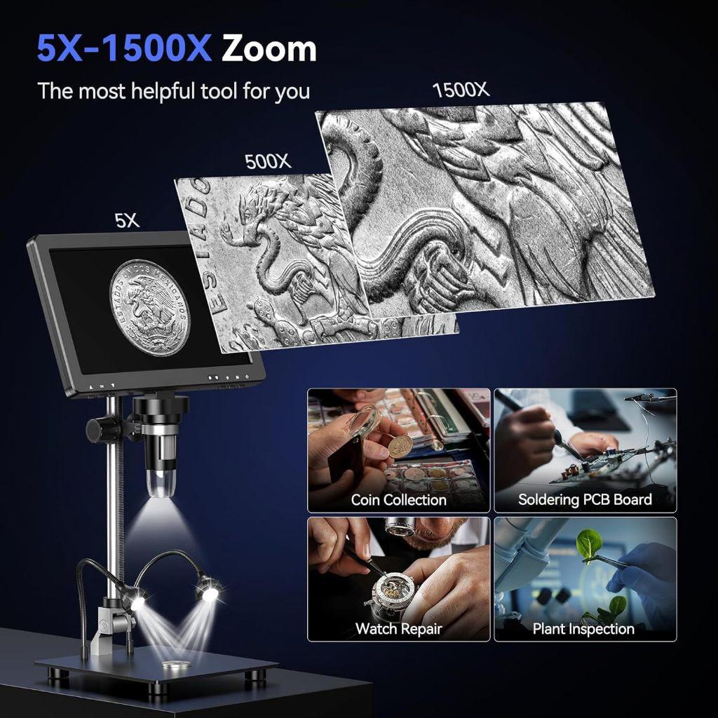 1500X 20MP Wireless DM9 Max 10.1" HD IPS Electronic Microscope LCD Coin Soldering Audio Digital Microscope