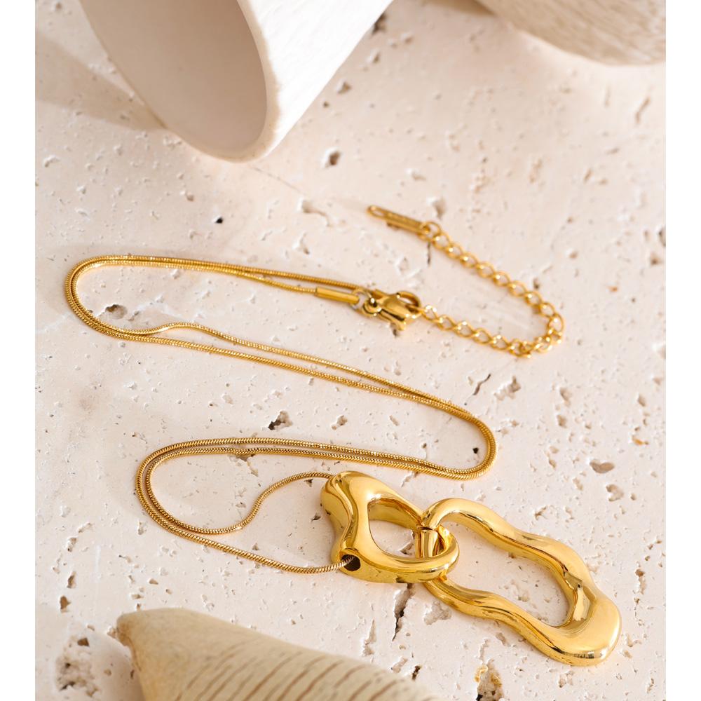 JINYOU 2033 Gold Plated Stainless Steel Abstract Geometric Irregular Hollow Pendant Necklace Jewelry