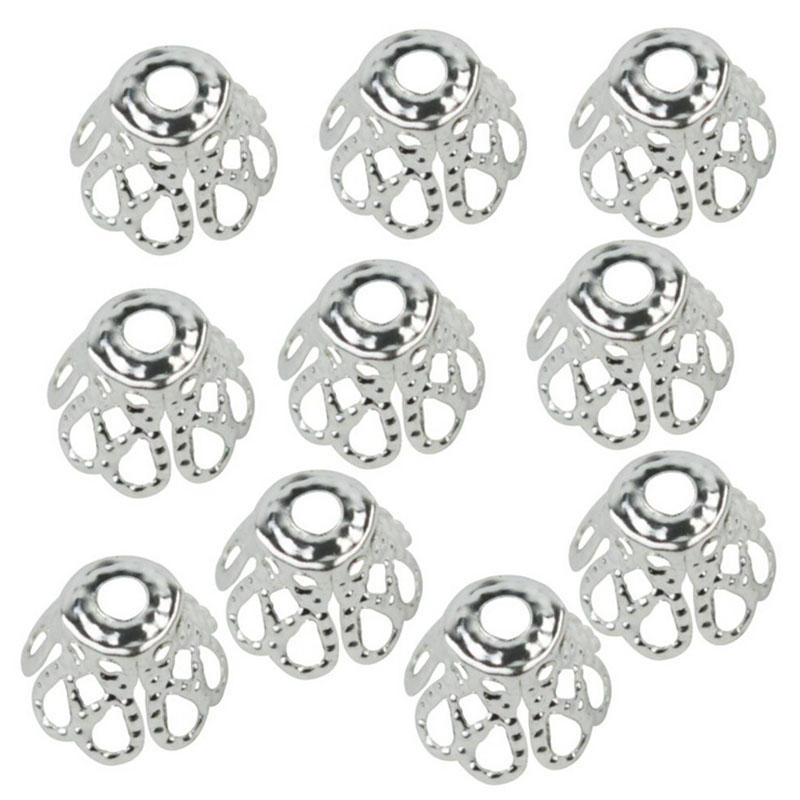 100 Pcs Filigree Flower Cup Shape Silver Loose Bead Caps for Jewelry Making KA 100 Pcs Filigree Flower Cup Shape Silver Loose Bead Caps for Jewelry Making KA