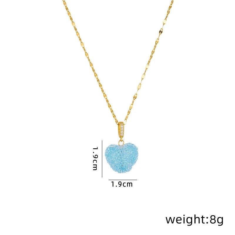 1 Pcs Romantic Candy Colored Love Copper Pendant Stainless Steel Chain Combination Of Temperament Peach Heart Necklace