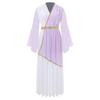 Womens Greek Costume Roman Queen Princess Ancient Toga Gown V Neck Long Sleeve Contrast Fancy Dress