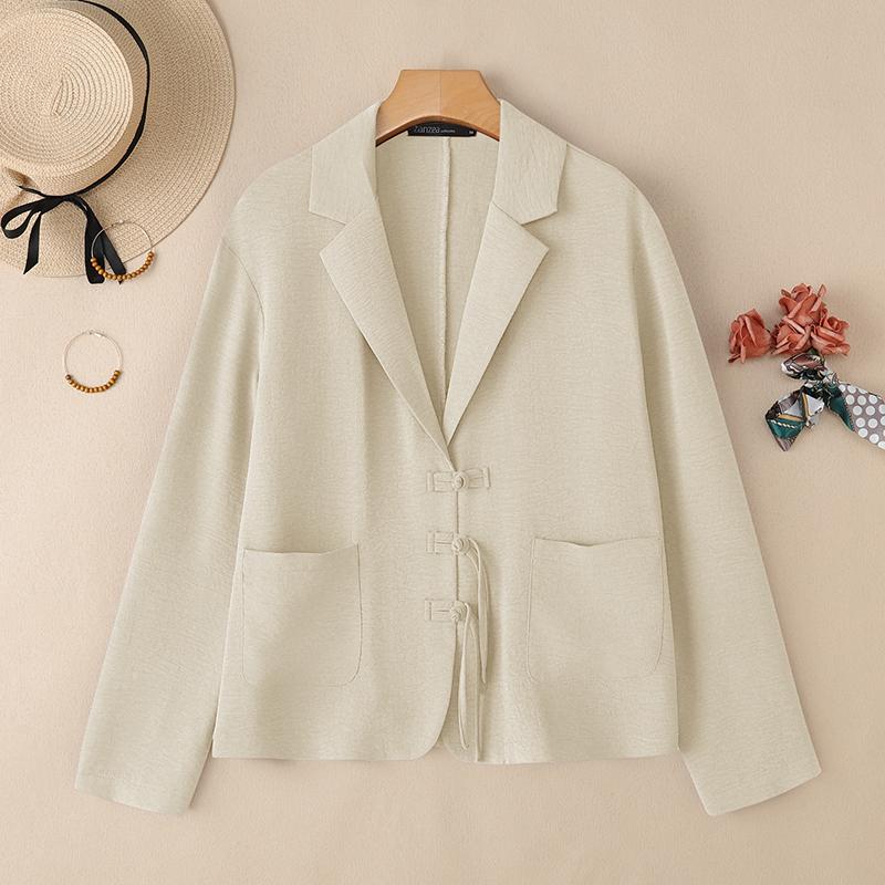 

ZANZEA Women Casual Notched Lapel Loose Long Sleeve Thin Cardigan Blouse 5XL абрикосовый