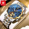 OLEVS 6617 Hohlrad Herren Armbanduhr Wasserdicht Doppelkalender Luxus Originalmarke Automatisch Mechanisch Mann Uhr