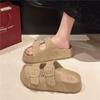 Fashion temperament brown thick-soled one-word slippers women's summer wear 2025 new height-increasing commuter versatile sandals