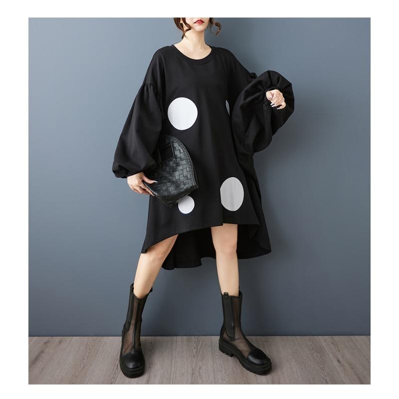 DIMANAF 2025 Women Plus Size Autumn Shirt Dress Loose Casual Oversize Long Sleeve Vintage Dress Black