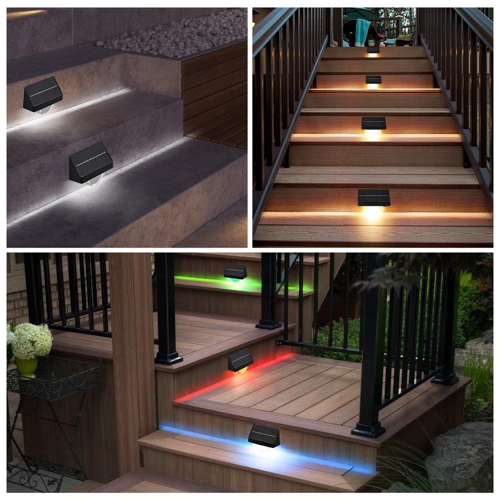 Solar Fence Lights Outdoor Garden Solar Stair Lights Waterproof Solar Powered Garden Light Step Light RGB Stair Patio Backyard