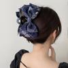 Blueberry Filling Korean Plaid Bow Claw Hair Clip for Women - Versatile Updo & Ear Covering Styling Clip