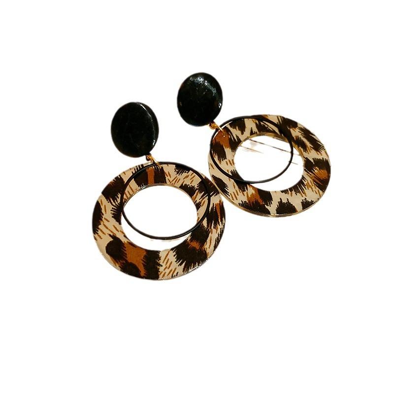 Real Gold Electroplated Silver Needle Leopard Print Star Circle Earrings European and American Trend Design Earrings Temperament Atmosphere Earrings