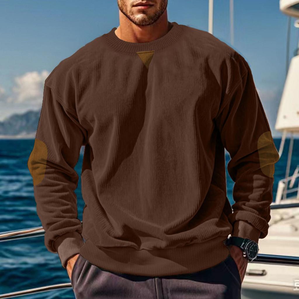 Men's Loose Round Neck Leisure Corduroy Pullover Long Sleeves Upper Garment