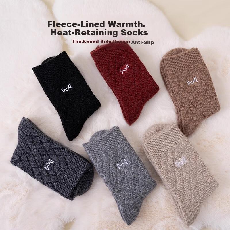 MiiOW 3 Pairs 33% Wool Women's Autumn Winter Thickened Fleece Mid-Calf Warm Merino Sleep Socks