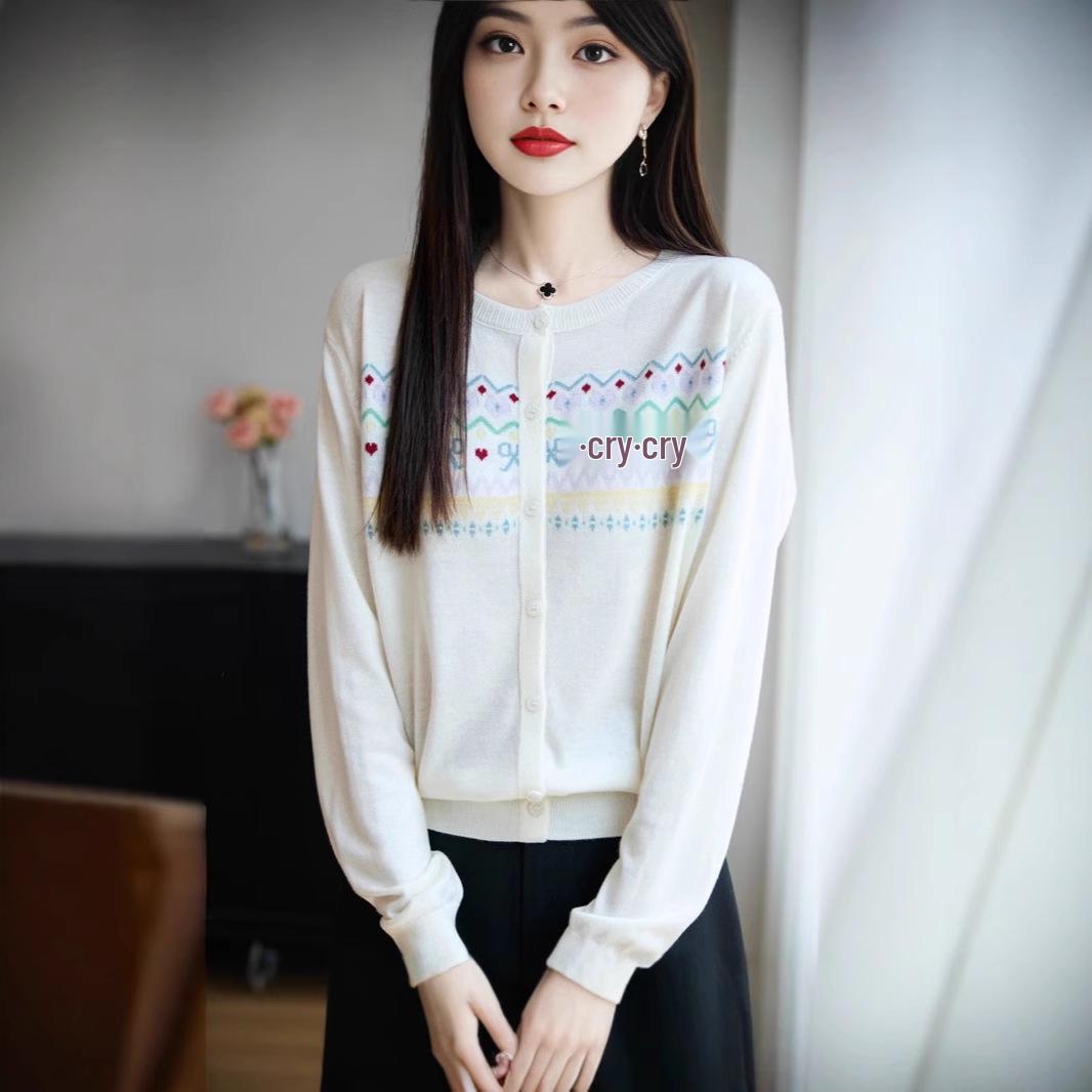 

Женский кардиган из мериносовой шерсти с жаккардовым узором «бабочки» - издание к 25-летнему юбилею XL белый