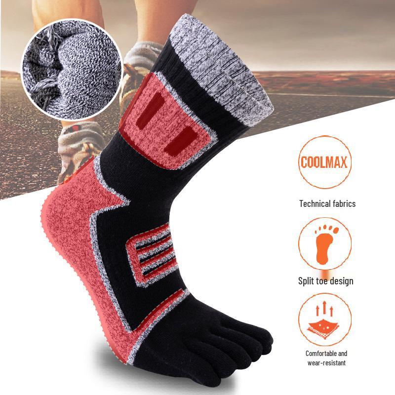 10 Pairs: Men's Five-Toe Cotton Socks - Autumn/Winter, Thick Warm Terry, Breathable, Towel Bottom, Split-Toe Design with Free Shipping.