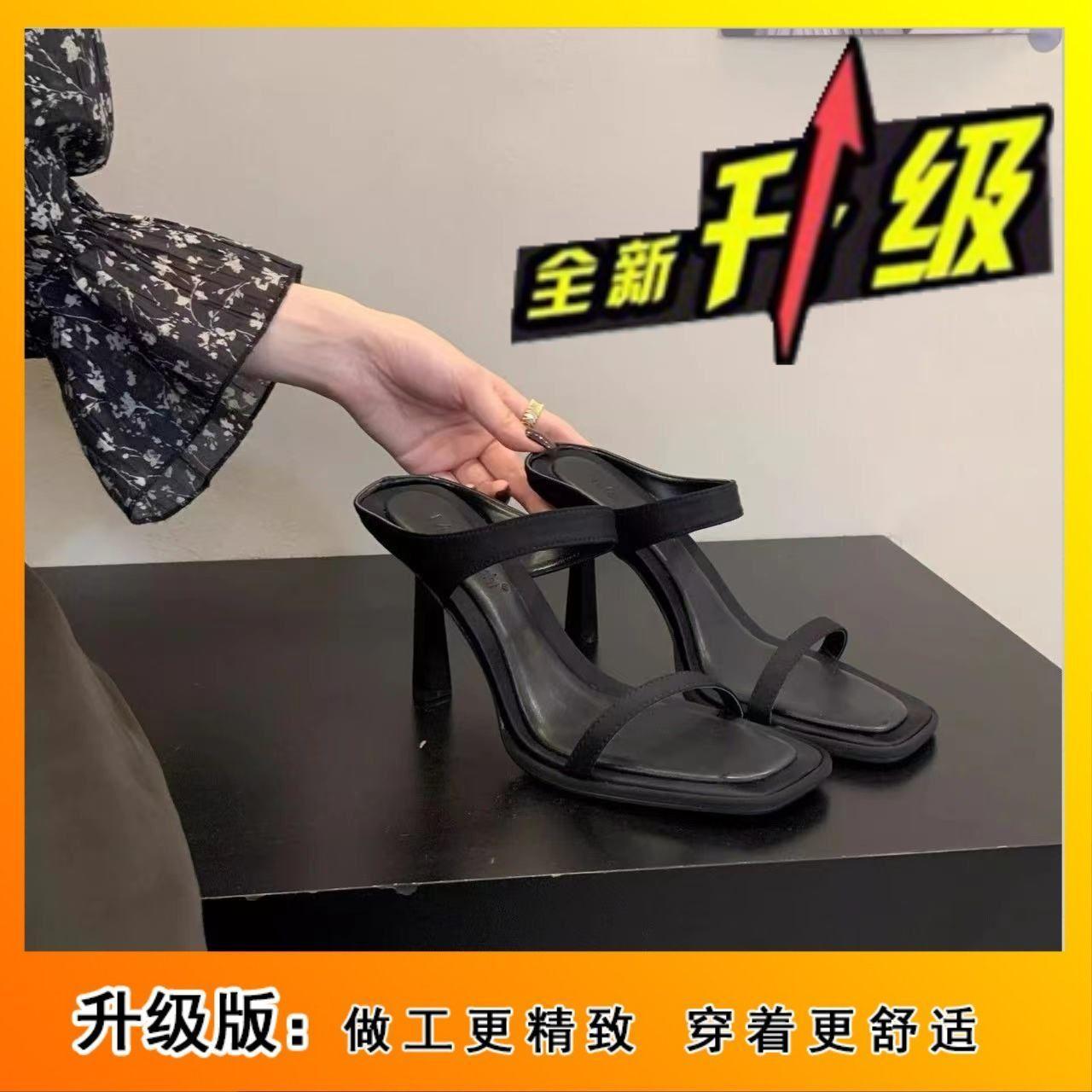 Internet celebrity thin heel high heel one-word women s summer wear 2025 new fashion super fire temperament celebrity open toe cool slippers 35 2498₽