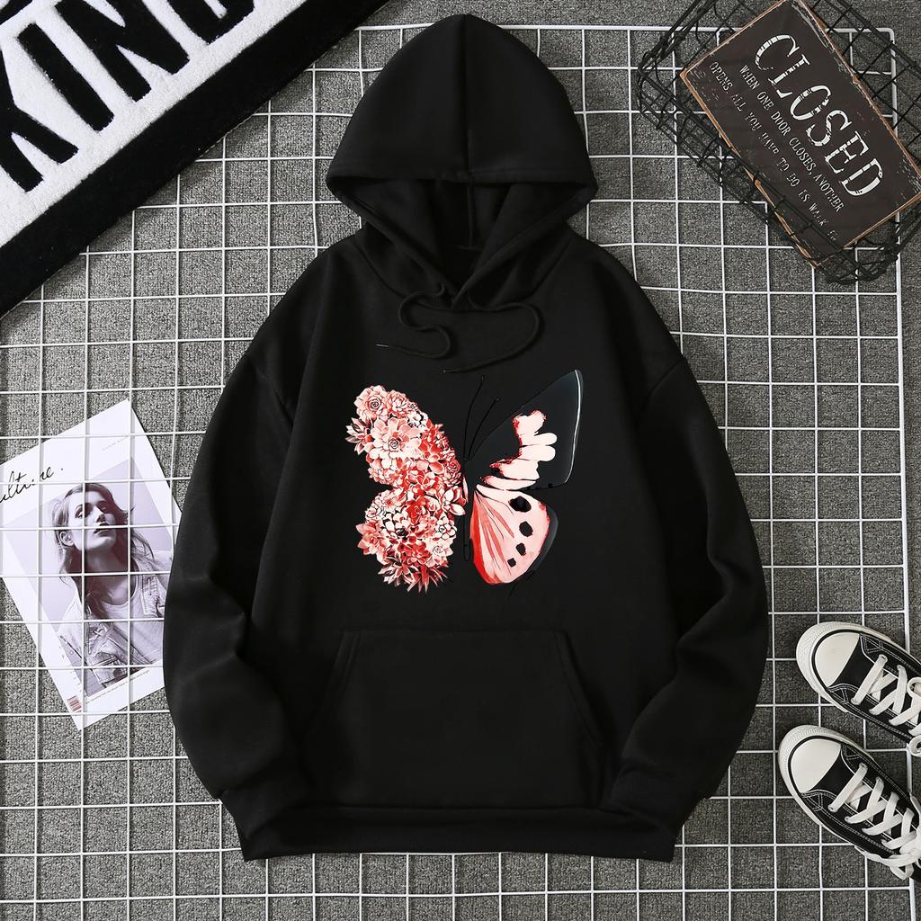 Winter Women's Hoodie Solid Color Print Unisex style Double Pockets Sweatshirts Outerwear Women's Clothing