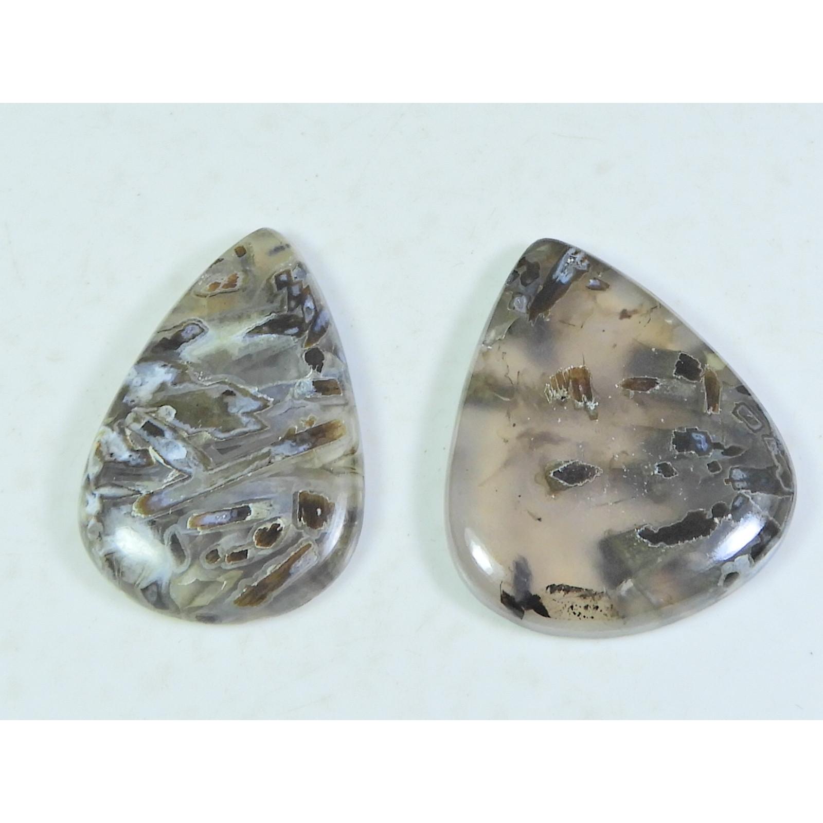 

82Cts. Natural Turkish Stick Agate Pear Cabochon Loose Gemstone 2 Pcs Lot B-111
