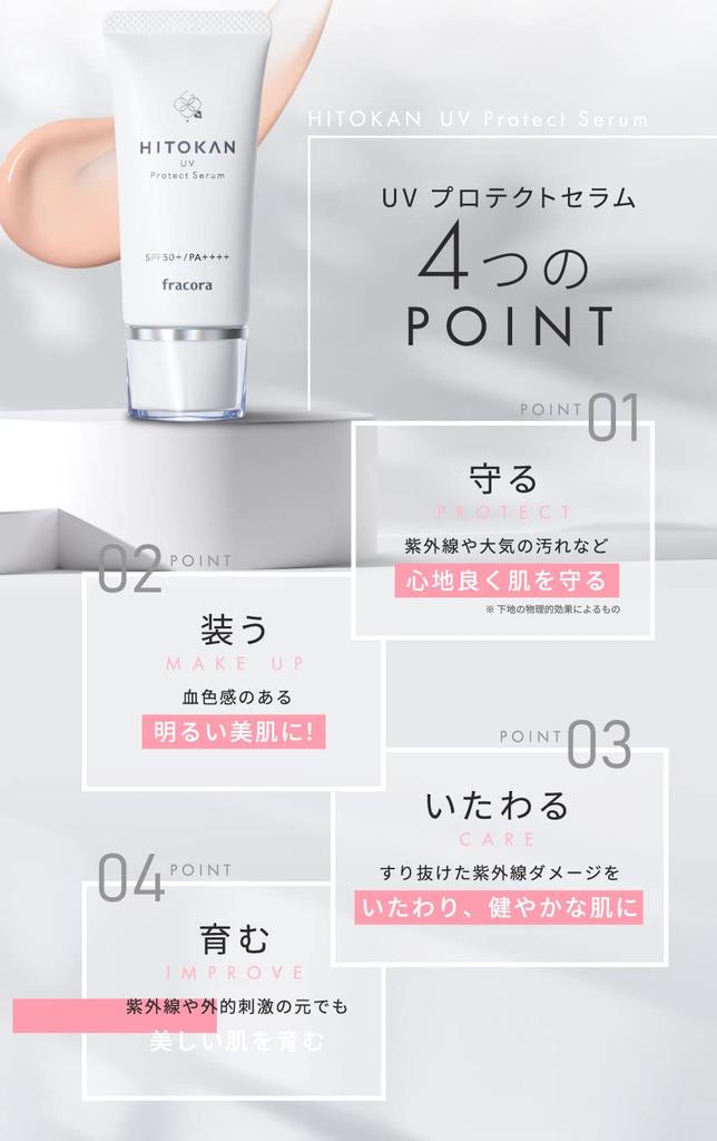 HITOKAN UV Protection Serum Sunscreen UV Cut Beauty Serum Human Stem Cell Culture Extract AMK Vitamin C Aging Care