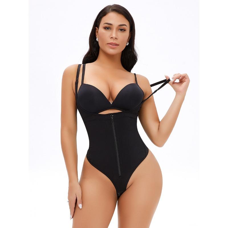 

Women Zipper High Waist Tummy Control Butt Lifting Thong Bodysuit Seamless Slim Shapewear S чёрный