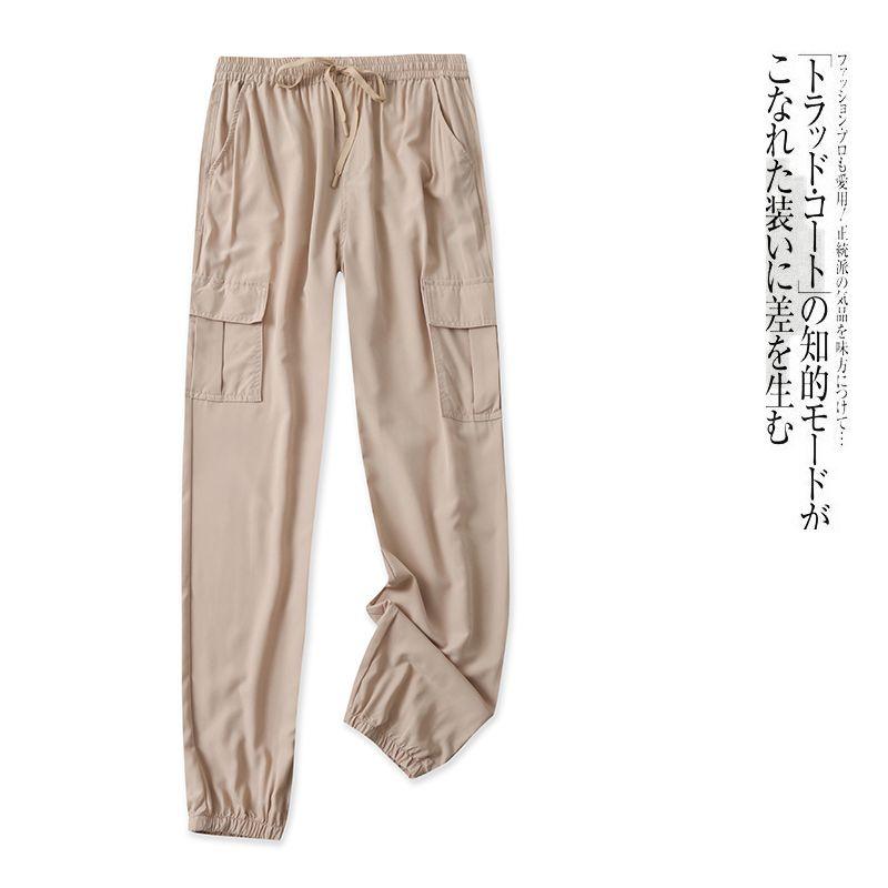

Thin Casual Working Pants Summer New Arrival Export Men s and Women s Same Elastic Waistband Lace-up Pure Color Overalls 28150 Khakis A- 10-9-2 L